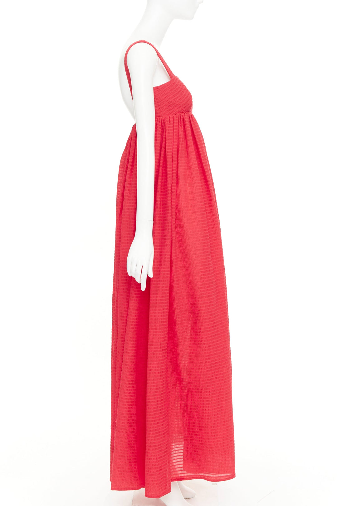 EMILIA WICKSTEAD Evelina red seersucker textured square neck maxi dress UK6 XS