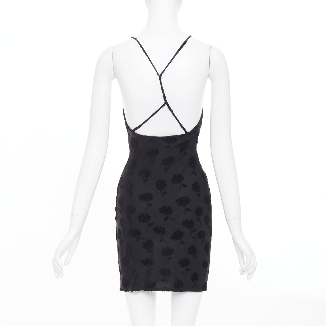EMPORIO ARMANI Vintage black floral flock velvet jacquard slip dress IT38 XS