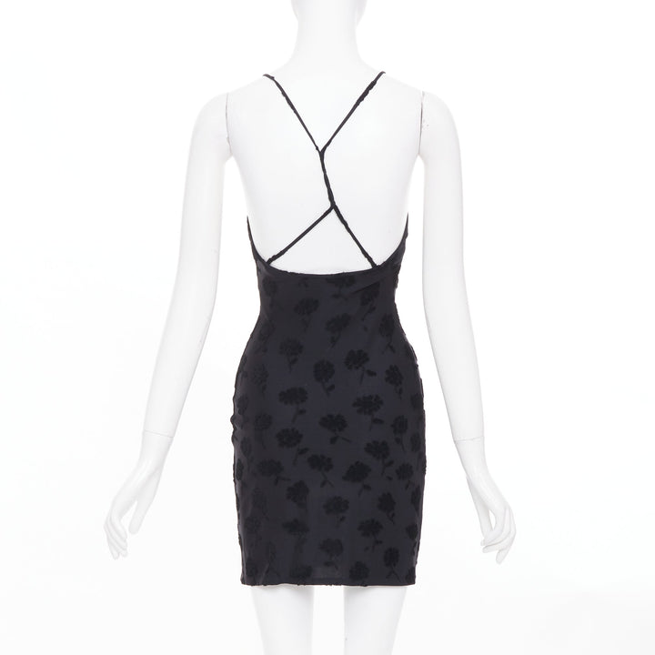EMPORIO ARMANI Vintage black floral flock velvet jacquard slip dress IT38 XS