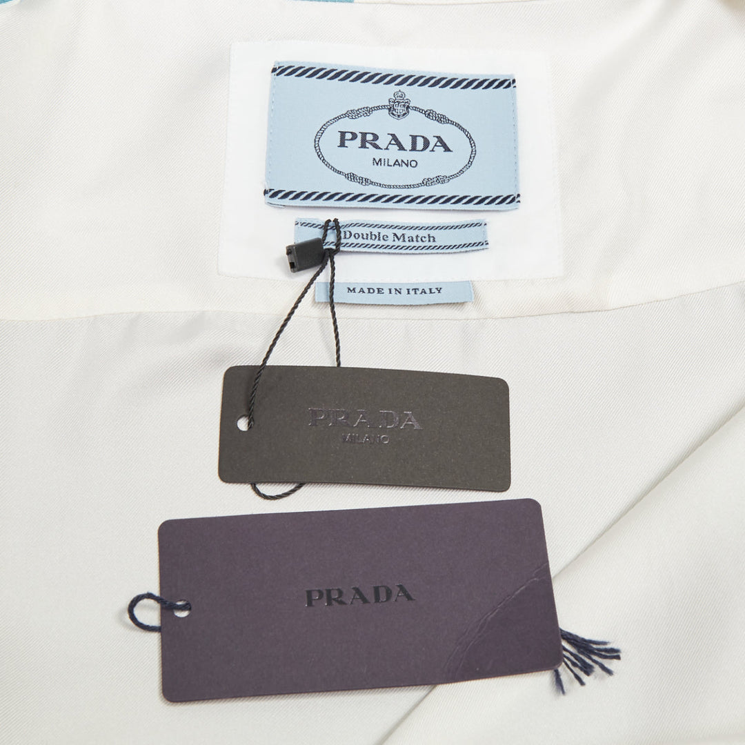 PRADA 2023 Double Match Vichy Split Gingham Check white silk bowling shirt L