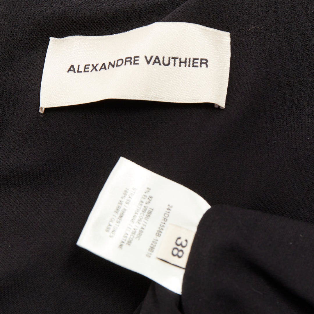 ALEXANDRE VAUTHIER black strass crystal Power shoulder padded wrap draped gown