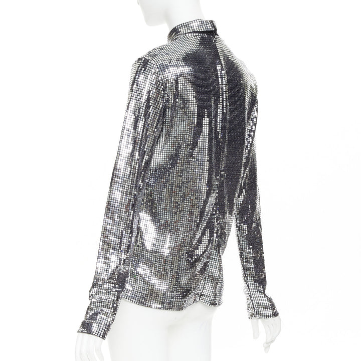 MAISON MARGIELA MM6 2023 silver disco ball sequinned stretch long sleeve top S