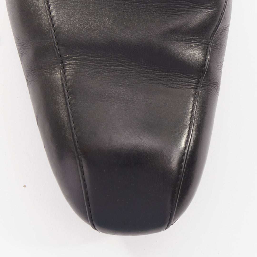 BOTTEGA VENETA 2011 black leather dual tonal chain flat square toe loafers EU43