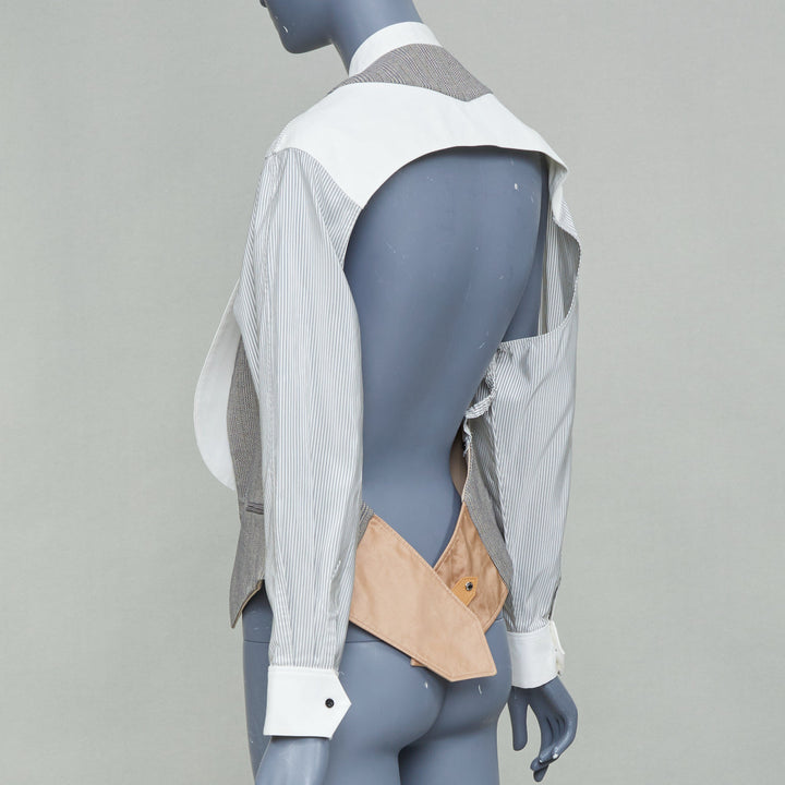 LOUIS VUITTON 2021 stripe layer mock neck open back shirt bib tux vest FR34 XS