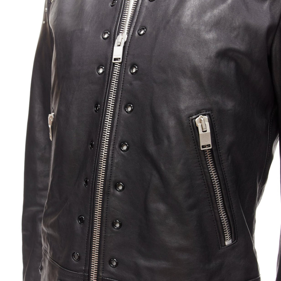 SAINT LAURENT Hedi Slimane 2013 black lambskin leather studded biker FR48 M