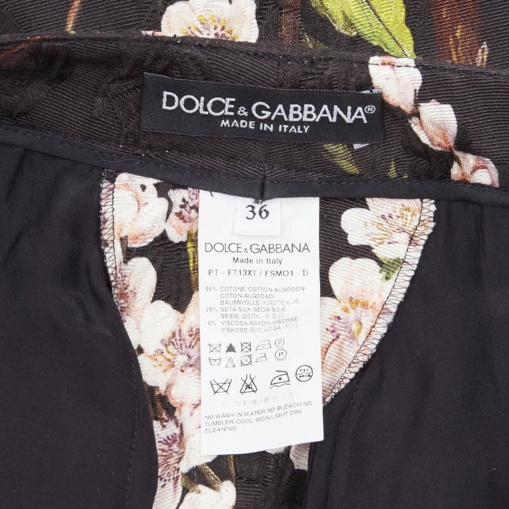 DOLCE GABBANA black pink floral blossom print jacquard cropped pants IT36 XXS