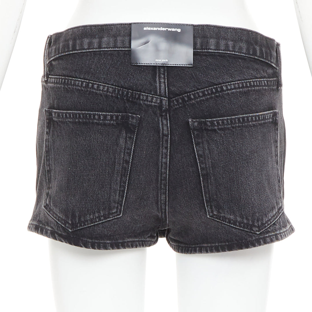 ALEXANDER WANG grey washed denim mid waist mini skort 25"