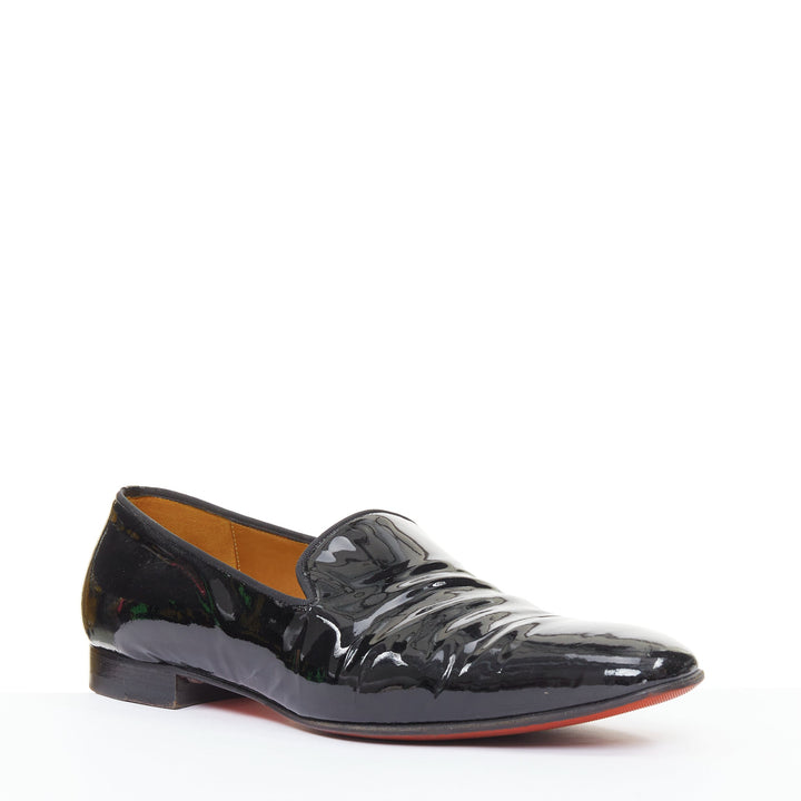 CHRISTIAN LOUBOUTIN Dandelion black patent almond dress tuxedo loafer EU43.5