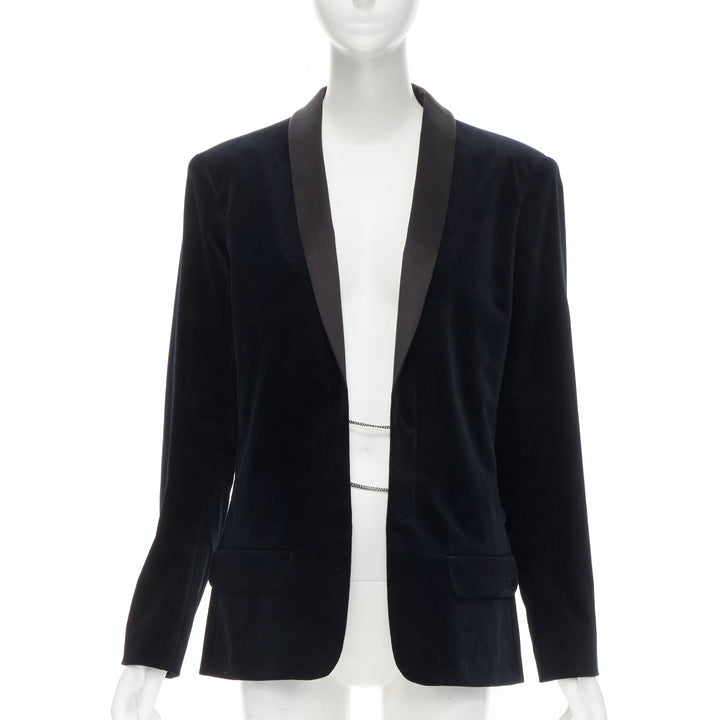 Runway CHANEL 18A Paris Hamburg Metier D'art navy velvet tuxedo blazer FR46