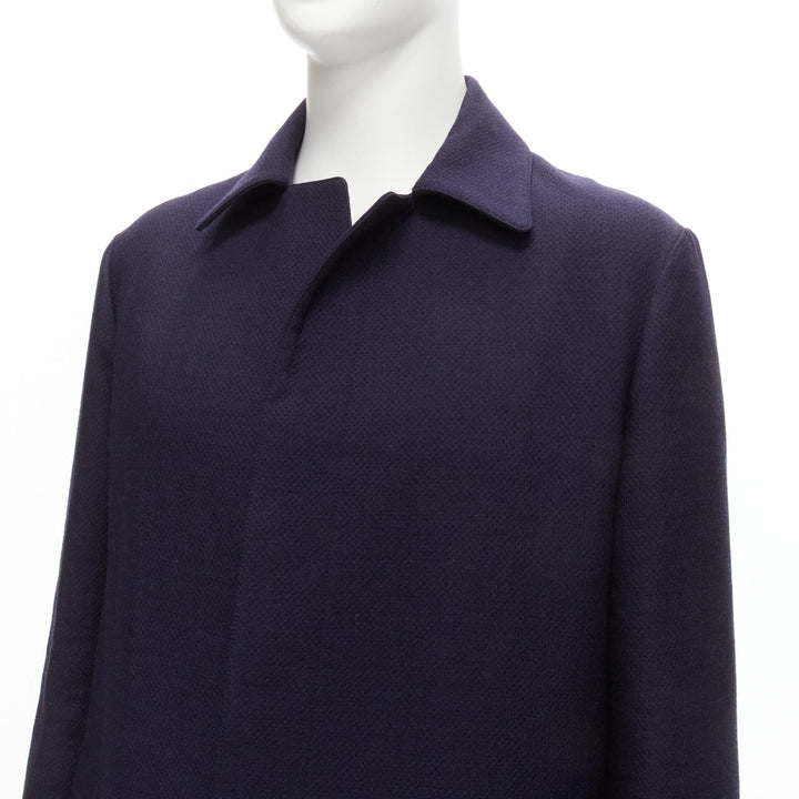 MARNI 100% wool navy blue minimal invisible button longline coat IT48 M