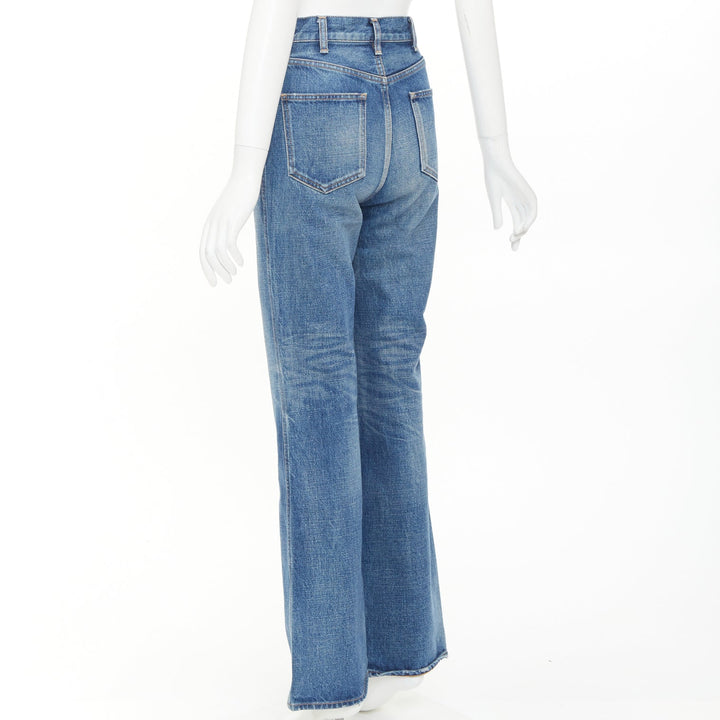 CELINE W_FL_003 N286 930F 07UW denim gold horsebit logo buckles flare jeans 26"