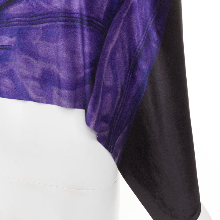 LOEWE 2022 Runway black purple Trompe Loeil print open draped cape top FR36 S