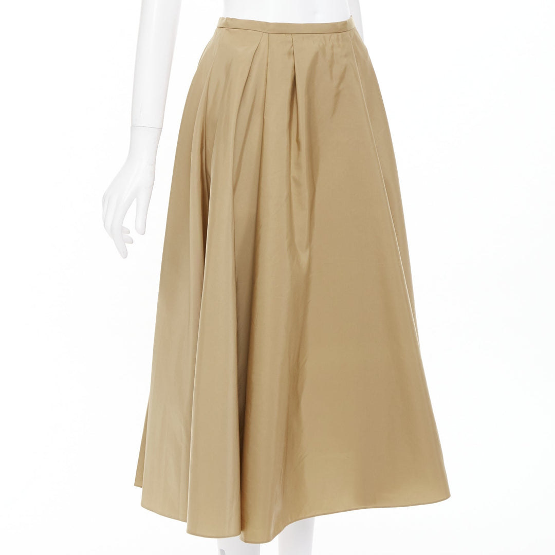 ROCHAS tan beige taffeta flared pleated front high waist aline midi skirt IT40 S