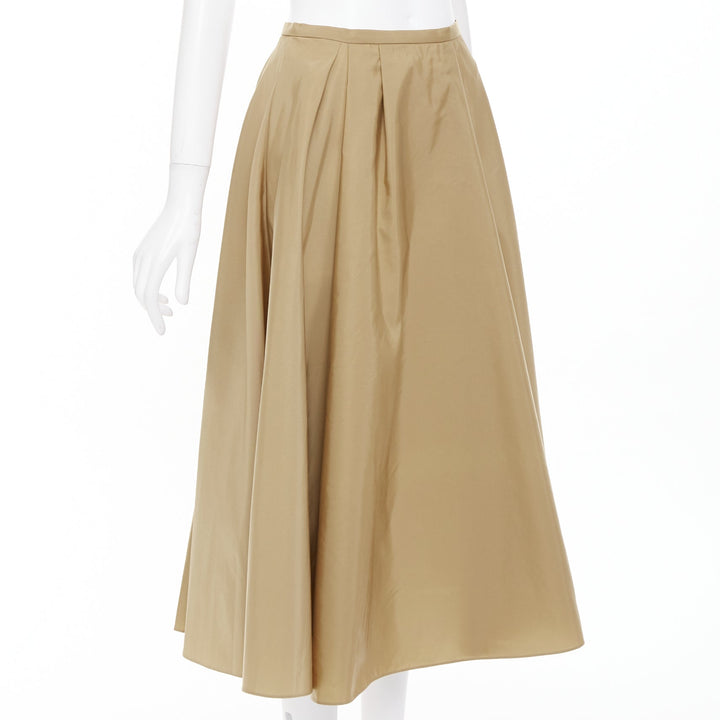 ROCHAS tan beige taffeta flared pleated front high waist aline midi skirt IT40 S