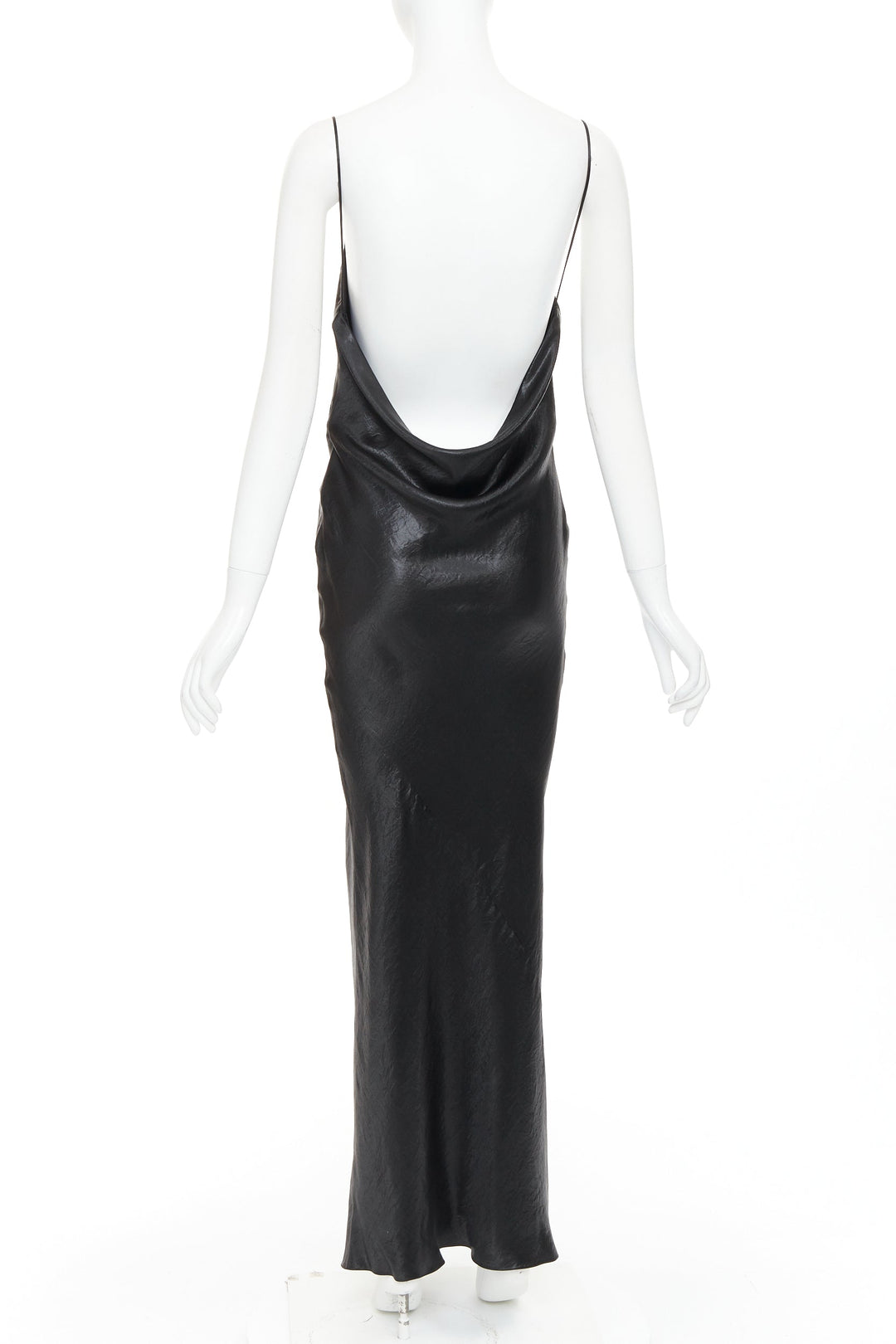 SAINT LAURENT 2023 Runway black iridescent satin plunge cowl back dress FR42 XL