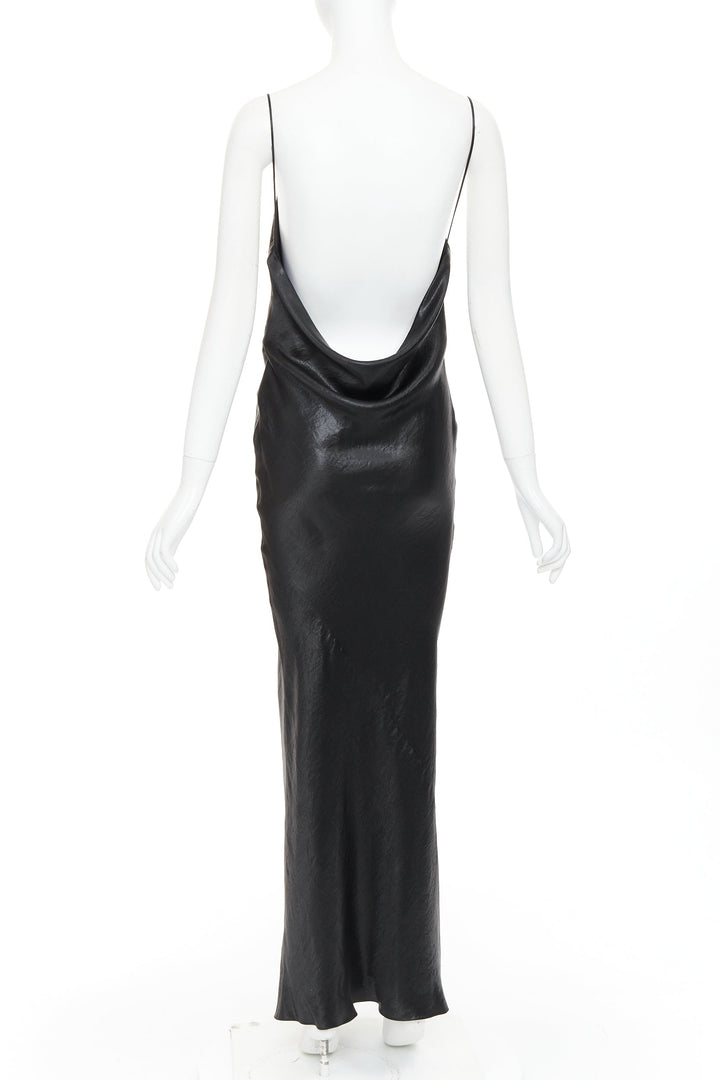 SAINT LAURENT 2023 Runway black iridescent satin plunge cowl back dress FR42 XL
