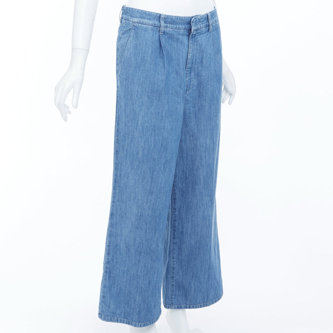 MIU MIU 2023 light blue washed cotton chambray pleated straight jeans IT38 XS