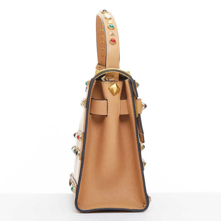 VALENTINO Rockstud Native Couture brown calfskin multi stone stud satchel bag