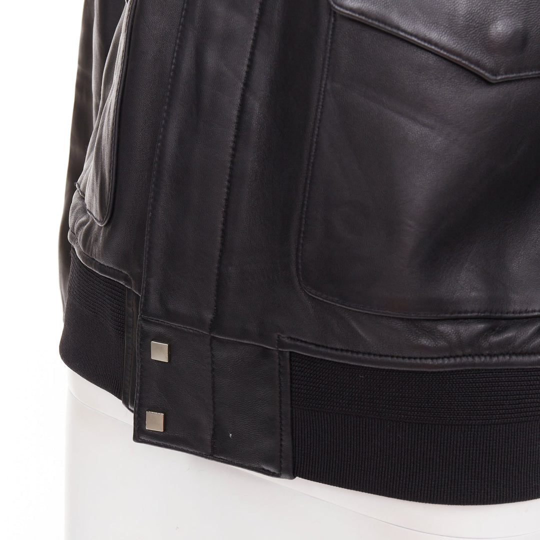 SAINT LAURENT 2020 black sheepskin leather pocketed flight jacket L