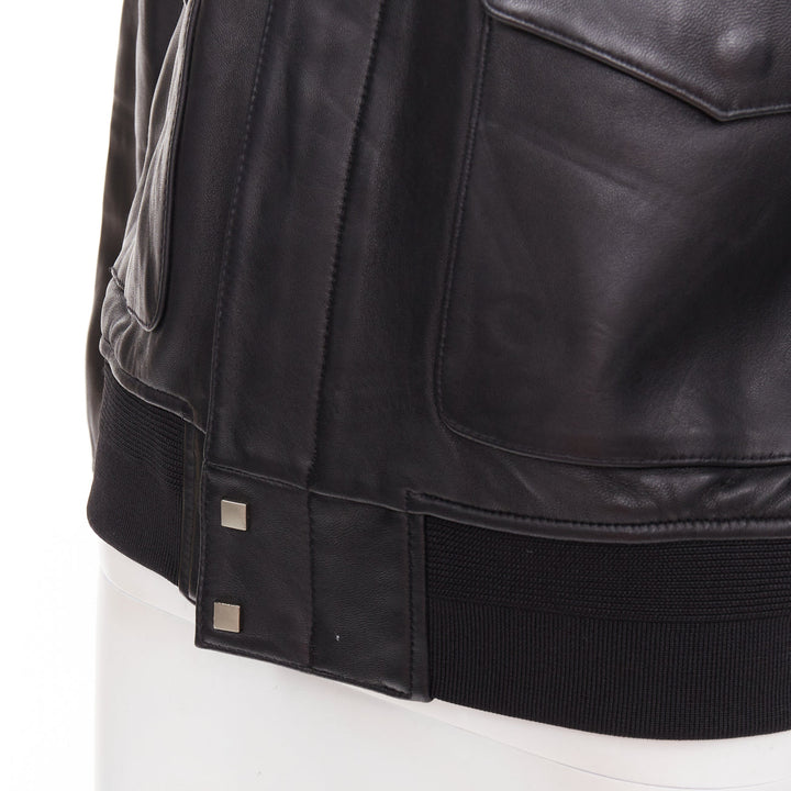 SAINT LAURENT 2020 black sheepskin leather pocketed flight jacket L