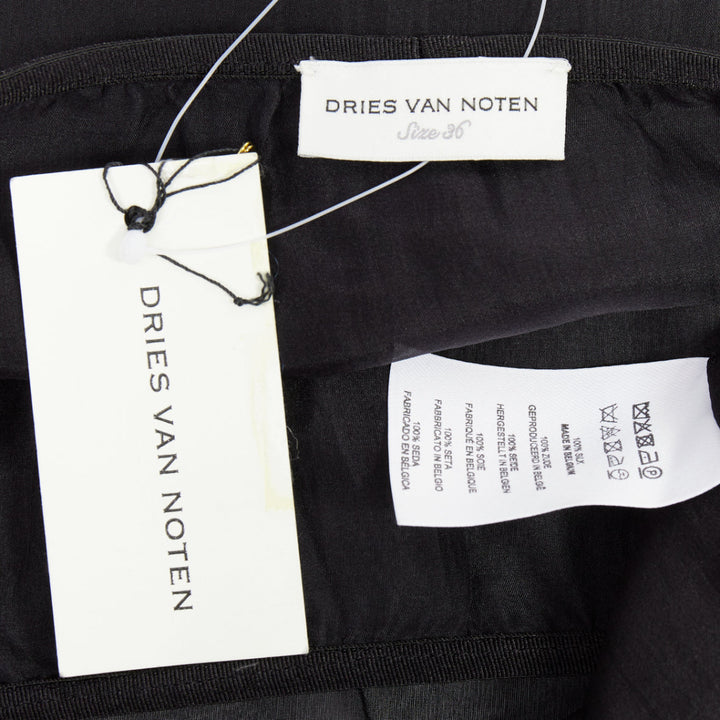 DRIES VAN NOTEN black 100% silk sheer high waist knee skirt FR36 S