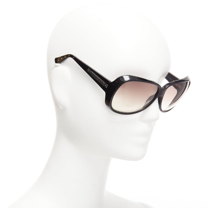 BOTTEGA VENETA BV68S black woven leather trim brown oversized sunglasses