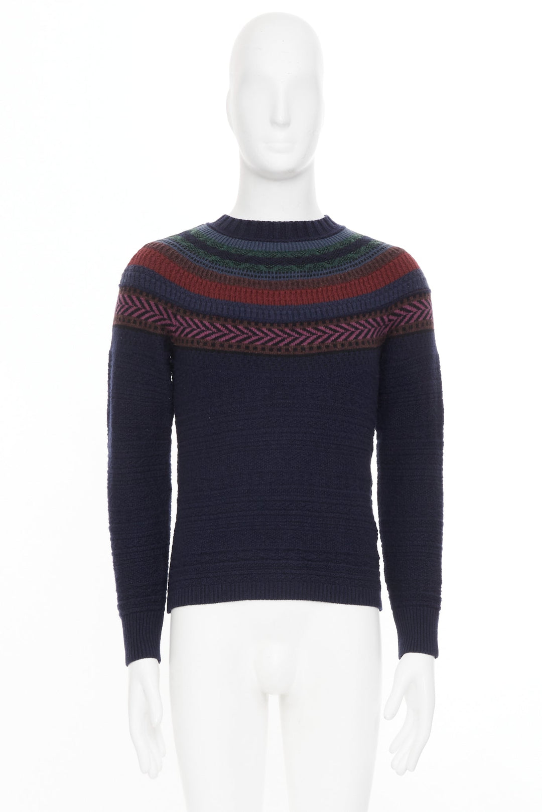 BURBERRY PRORSUM 2014 Runway geometric Fair Isle yoke lambswool knit sweater M