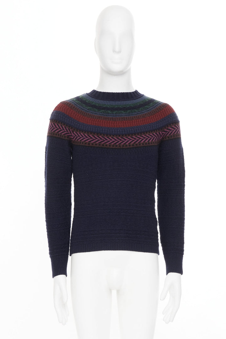 BURBERRY PRORSUM 2014 Runway geometric Fair Isle yoke lambswool knit sweater M
