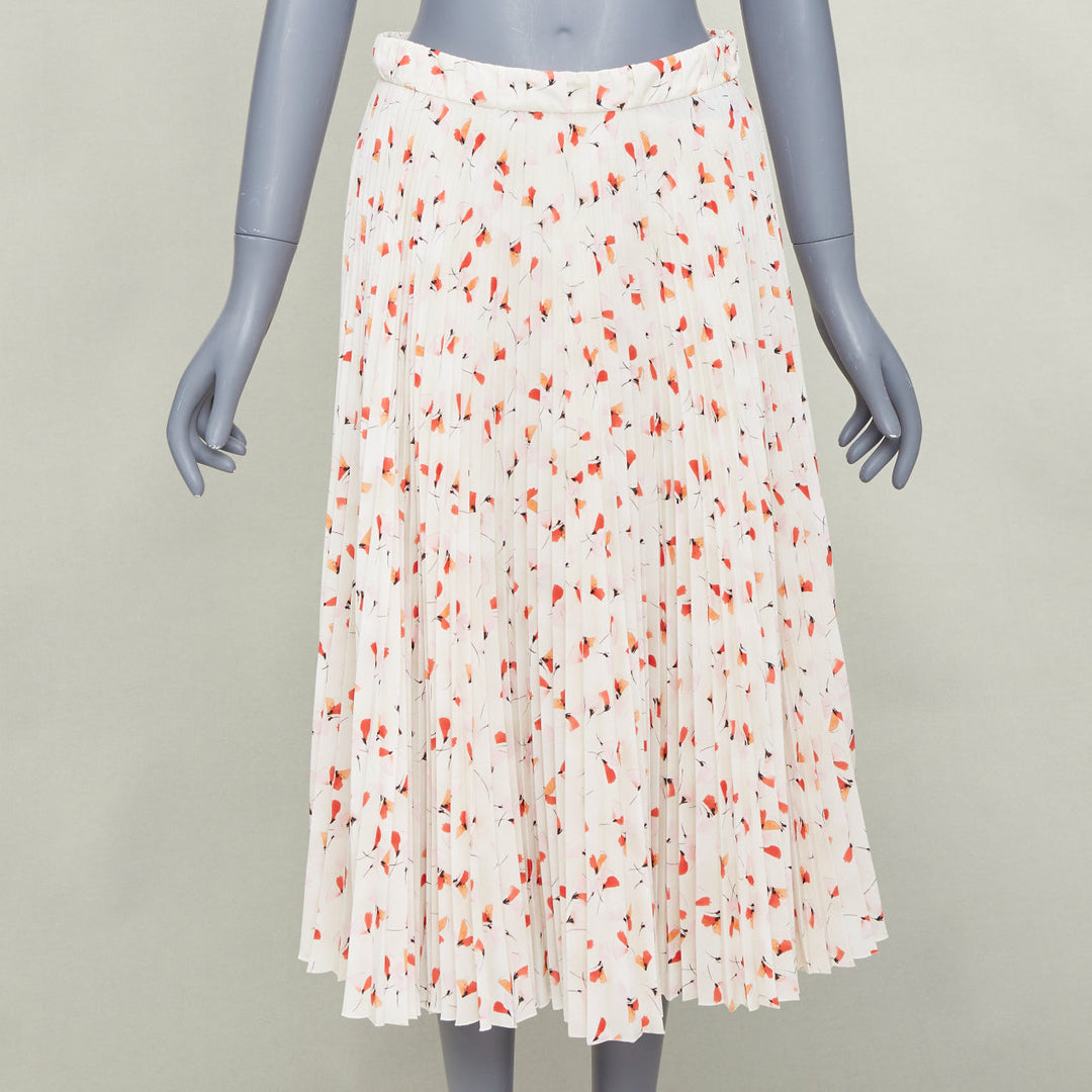 PRADA 2020 100% silk off white allover abstract floral print plisse skirt IT40 S