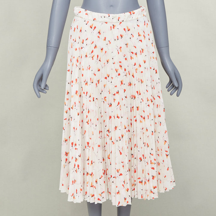 PRADA 2020 100% silk off white allover abstract floral print plisse skirt IT40 S