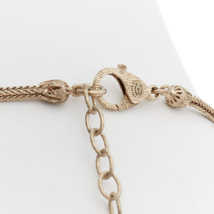 CHANEL B16A gold tone faux pearl CC logo round globes necklace