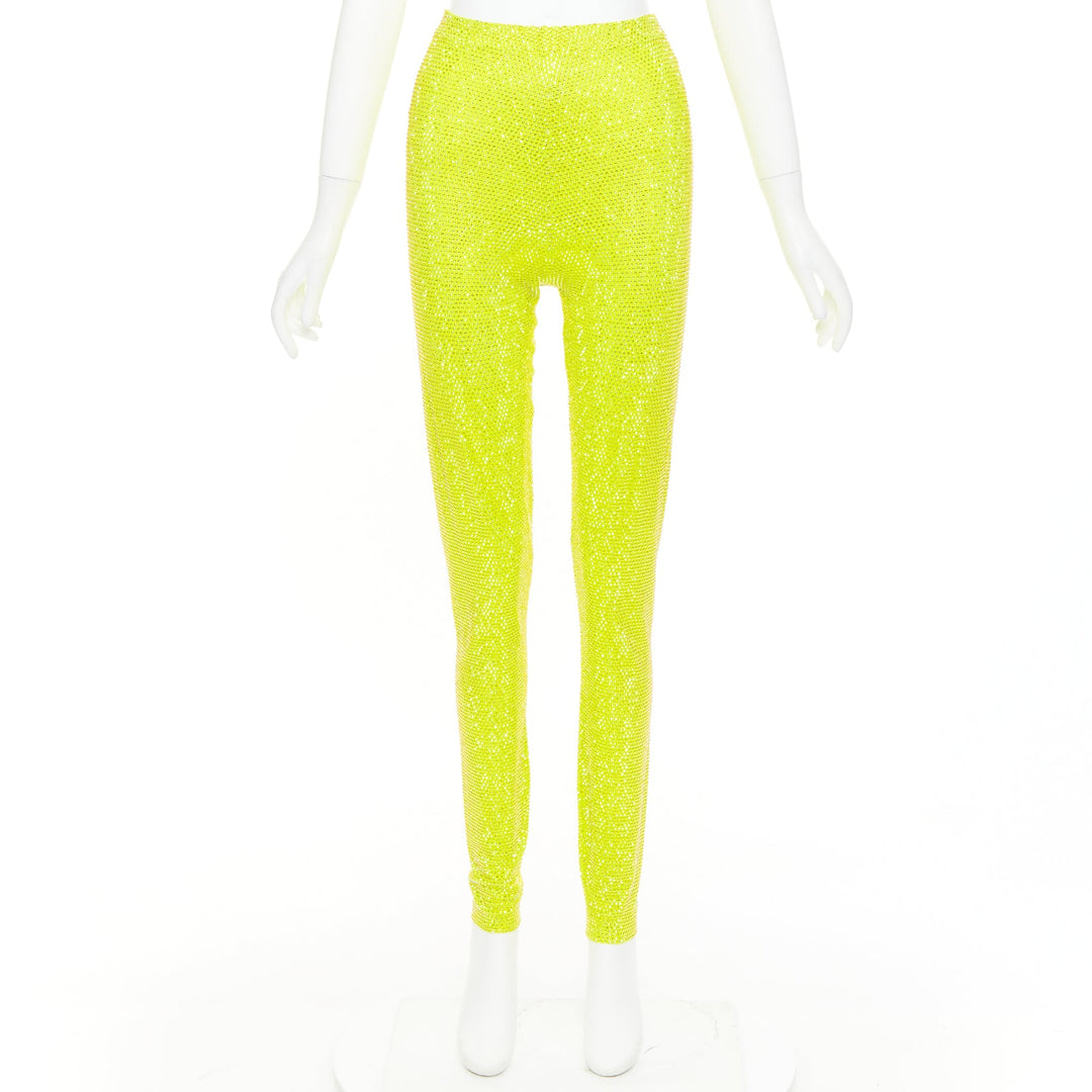 ALEXANDRE VAUTHIER AW2023 neon yellow strass crystal embellished legging pants