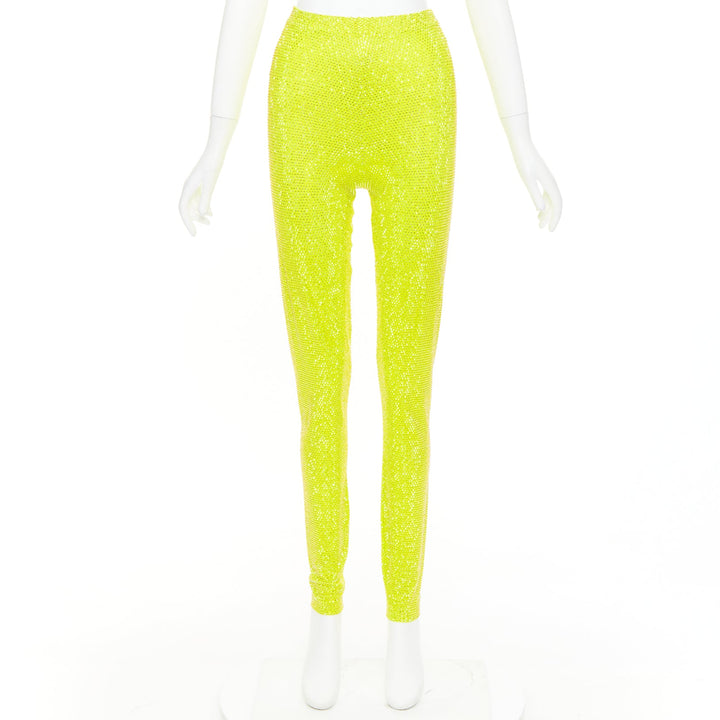 ALEXANDRE VAUTHIER AW2023 neon yellow strass crystal embellished legging pants
