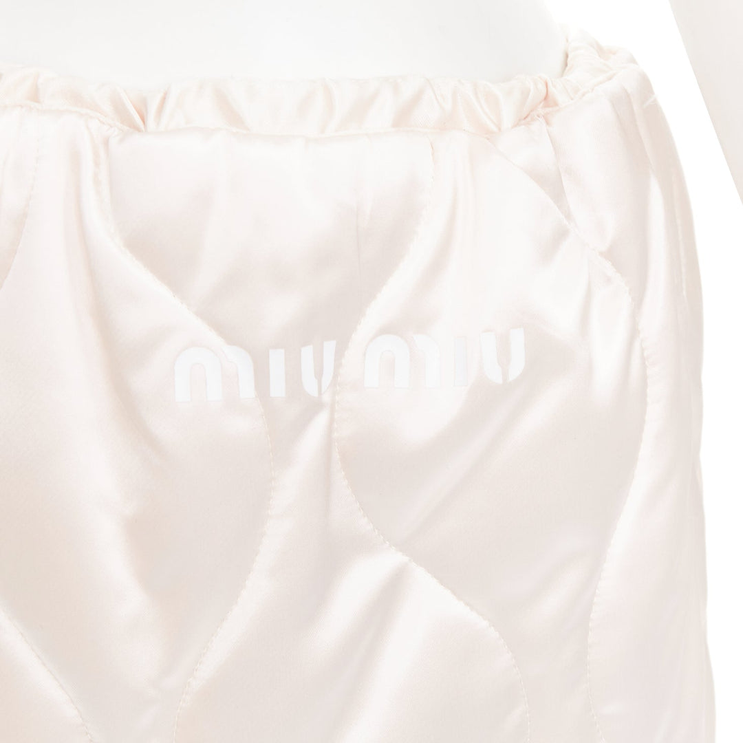MIU MIU 2021 Runway Winter Pants off white quilted nylon wide pants IT38 XS