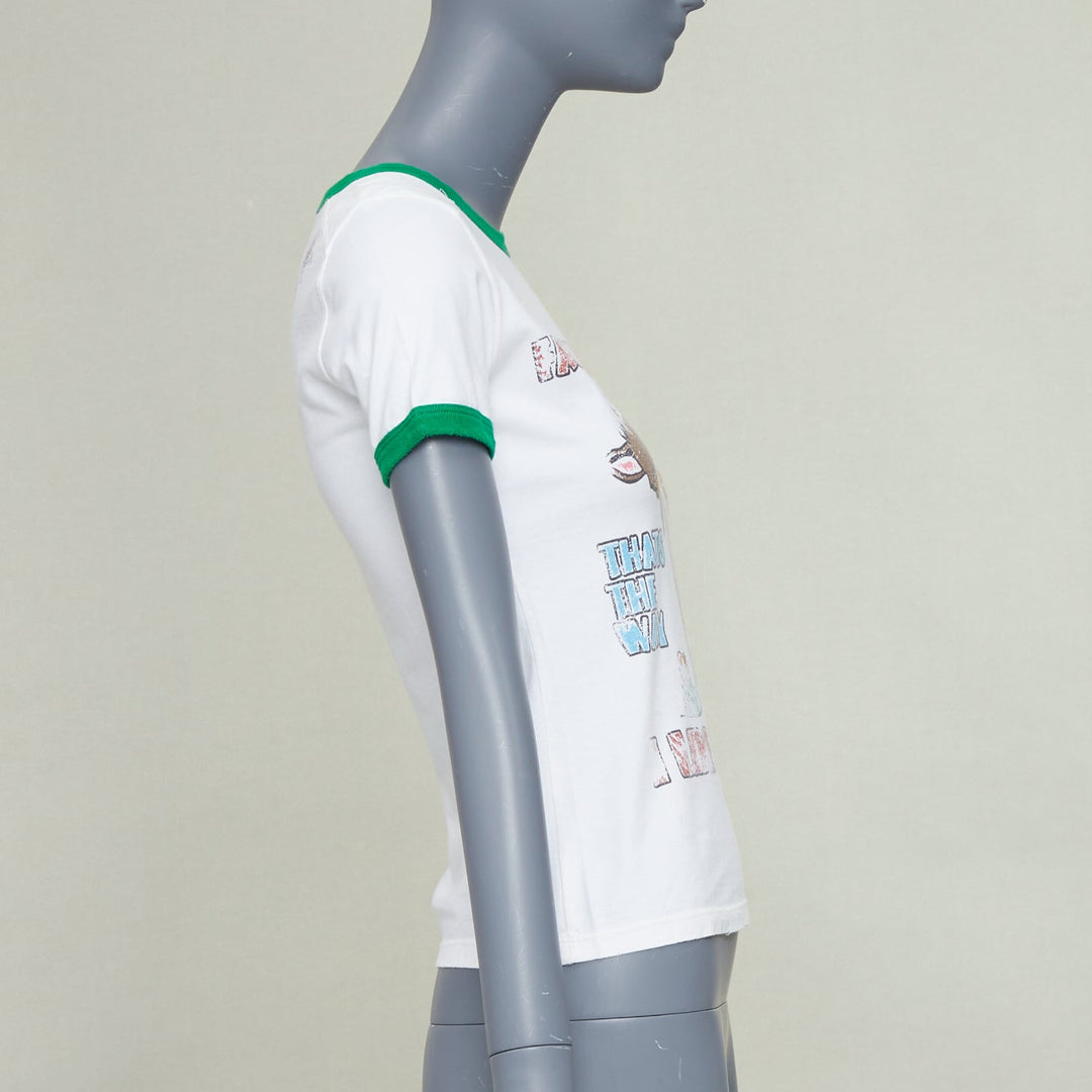 DSQUARED2 2003 white green trim Bambi profane pink crystal ringer tshirt M