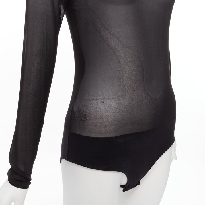 MAISON MARGIELA Vintage black silk blend sheer turtleneck bodysuit FR40 L