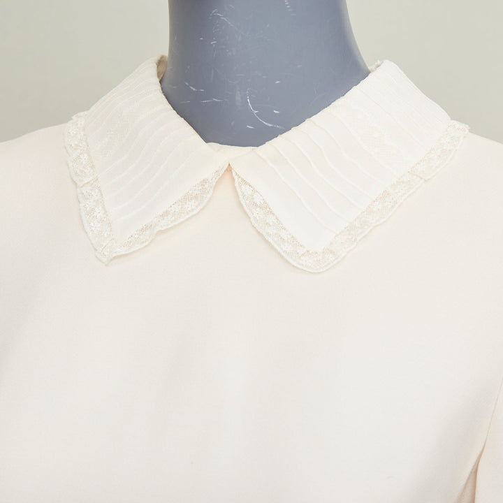 VALENTINO Bridal L'Amour ivory wool crepe silk lace collar A-line dress IT42 M