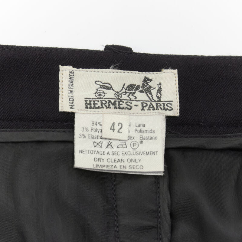 HERMES Vintage brown wool blend leather Sellier zipper pencil skirt FR42 L