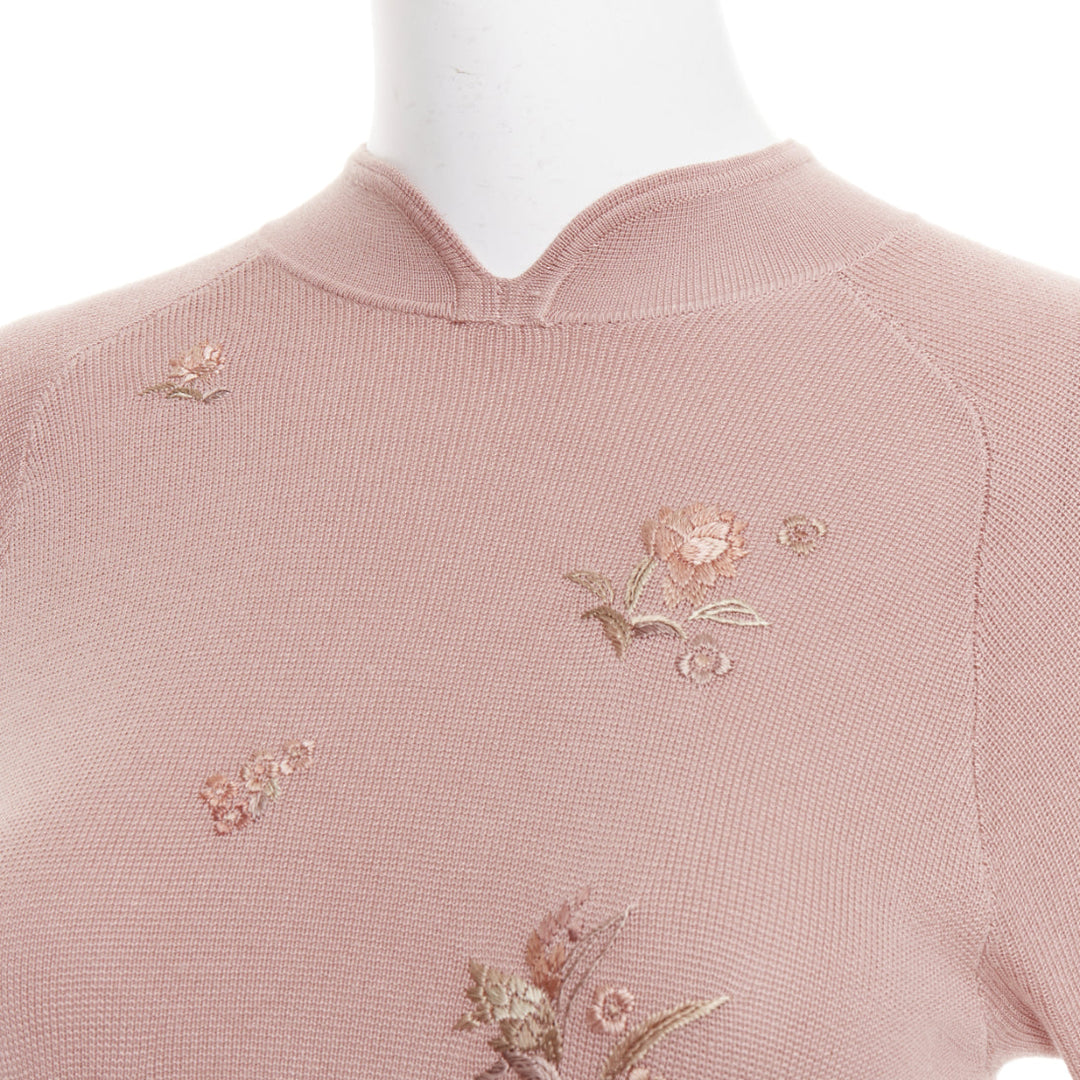 SHIATZY CHEN dusty pink modal oriental embroidery qipao collar sweater IT40 S