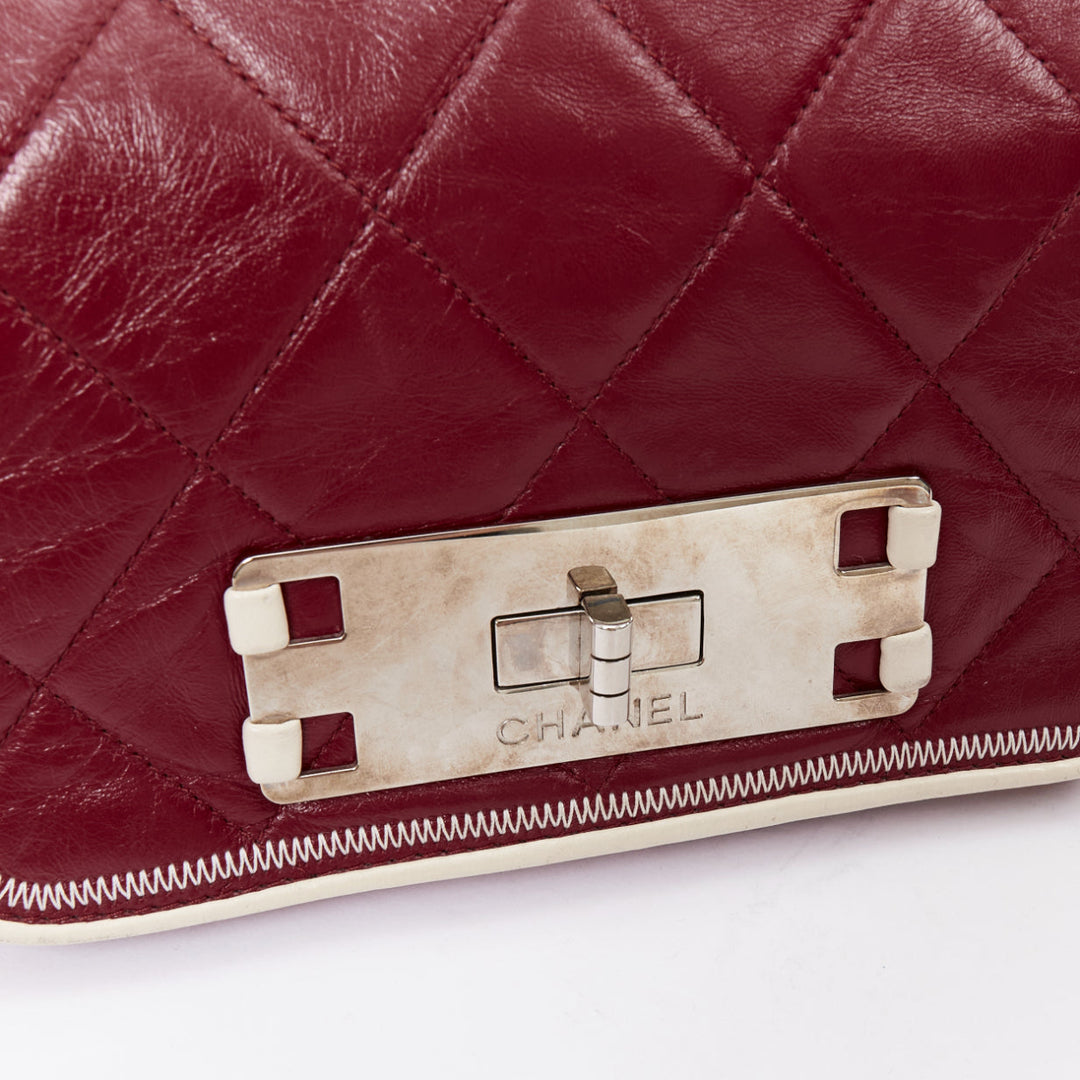 CHANEL East West Accordion Flap red Bordeaux silver chain flap bag