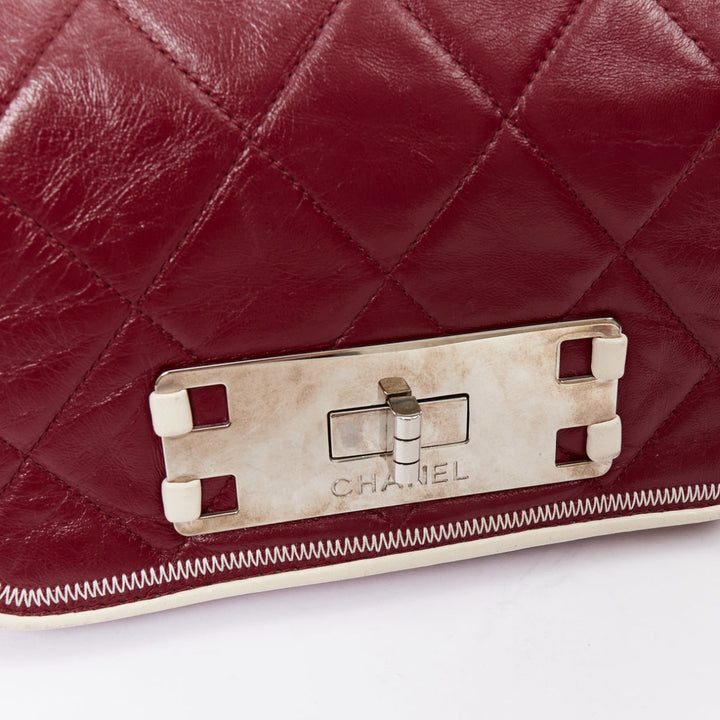 CHANEL East West Accordion Flap red Bordeaux silver chain flap bag