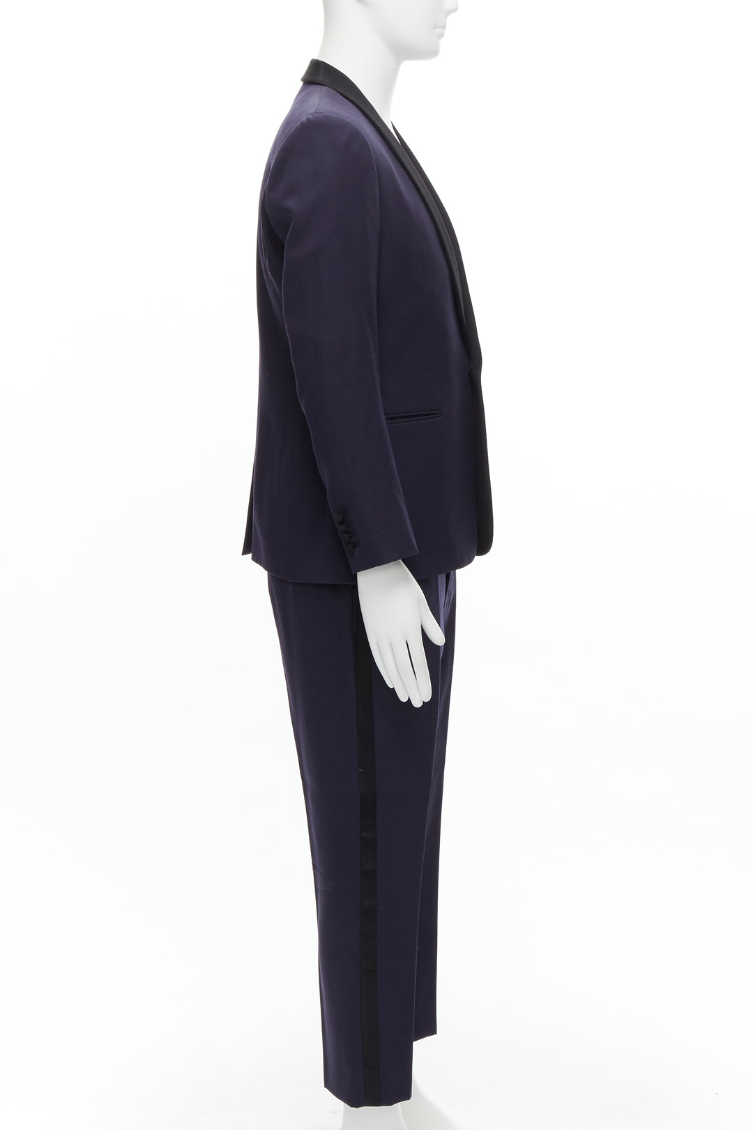SAINT LAURENT virgin wool navy classic satin shawl collar tux blazer suit EU50 L