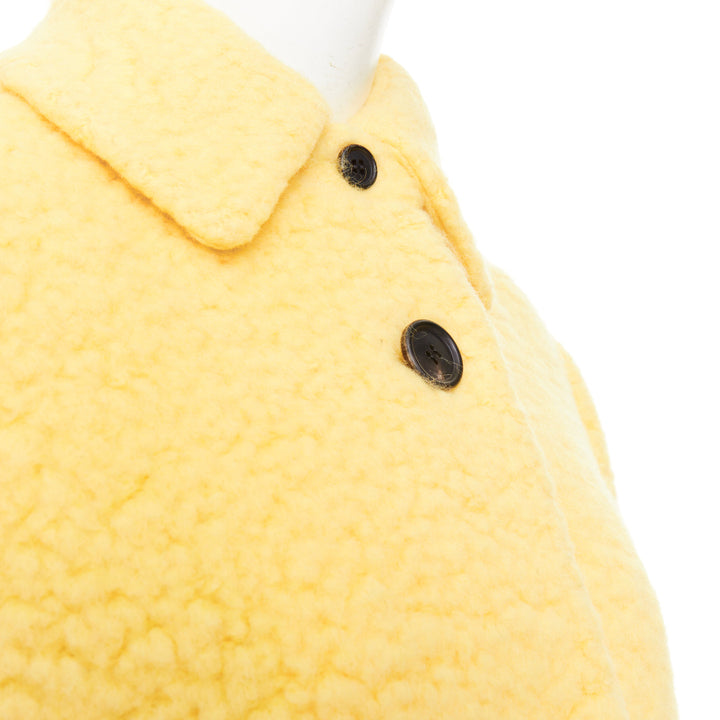 PRADA 2021 Raf Simons Runway pastel yellow wool boucle long oversize coat IT40 S