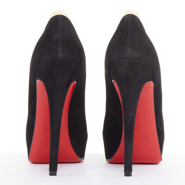 CHRISTIAN LOUBOUTIN Mago 140 black suede nude tri-tone platform pumps EU37