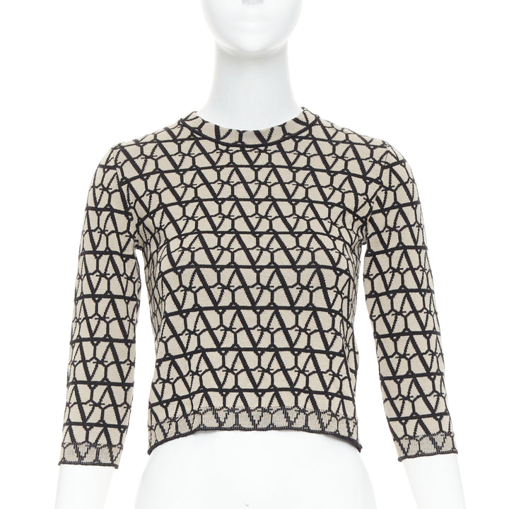 VALENTINO 2023 Toile Iconographe beige black 100% wool crop sweater top S