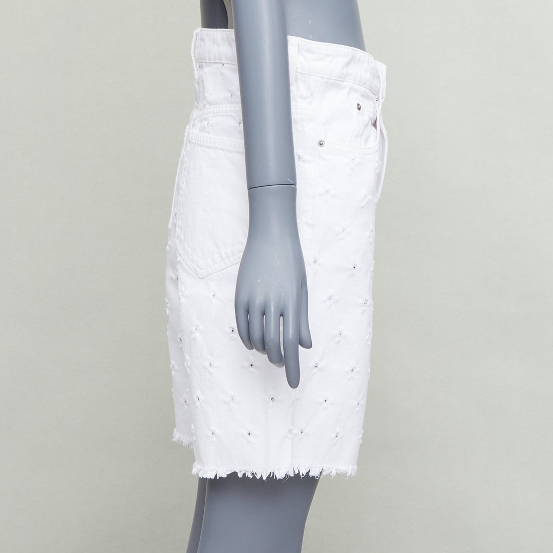 ISABEL MARANT ETOILE Liny white hole punched frayed denim shorts FR38 M