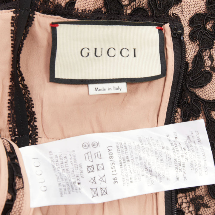 GUCCI 2021 Aria black floral lace logo jacquard lingerie cocktail dress IT36 XXS