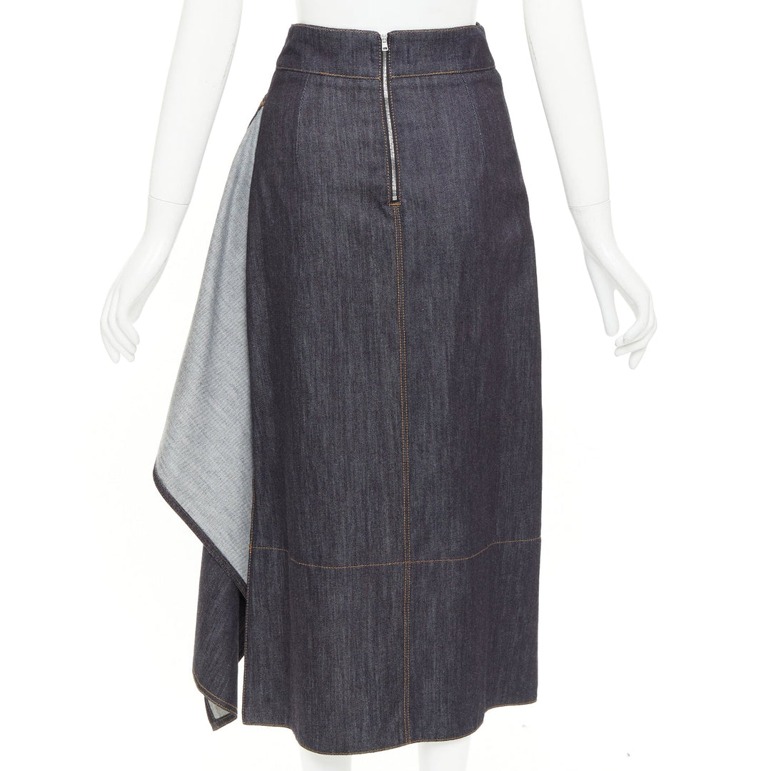 MARNI indigo blue cotton cashmere denim drape asymmetric hem midi skirt IT38 XS