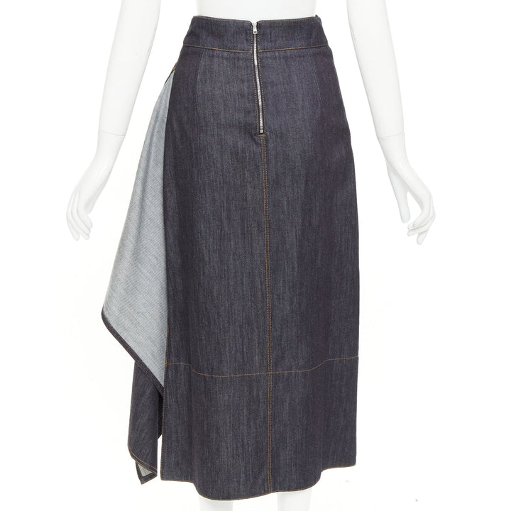 MARNI indigo blue cotton cashmere denim drape asymmetric hem midi skirt IT38 XS