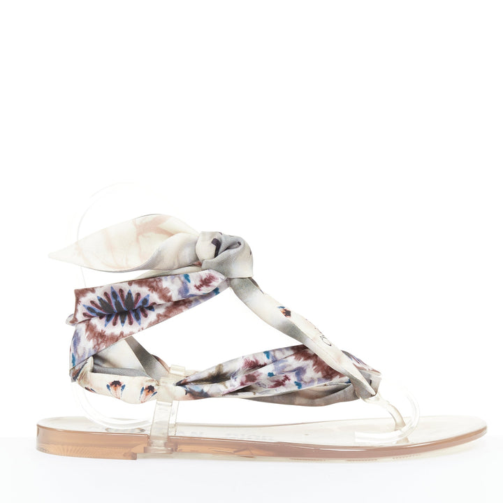 CHRISTIAN DIOR 2019 multicolor Kaleidiorscopic silk tie flat sandals EU38